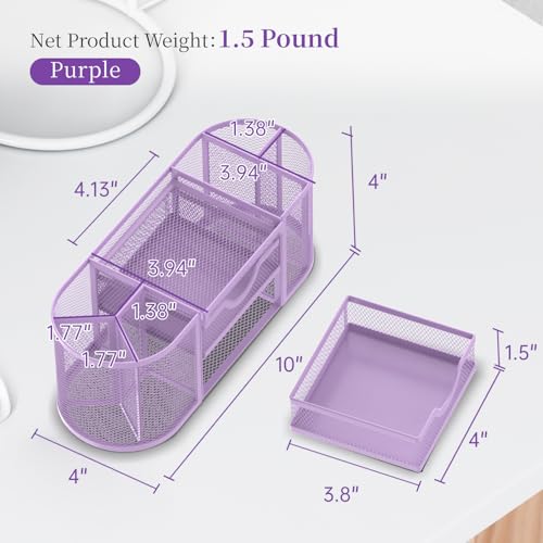 SUPEASY Mesh Desk Organizer, Pen Holder for Desk with 2 Drawers, Purple - color: Lilac Purple