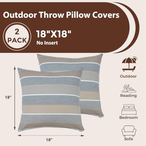 FUNHOME Outdoor Pillow Covers 18x18 Inch Pack of 2, No Insert-Grey Stripe - color: Grey Stripe, size: 18"L x 18"W