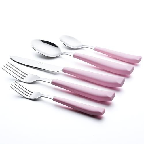 ANNOVA Silverware Set Stainless Steel Colorful Handle Tableware Kitchen Flatware Set Utensils, Includes Dinner Knives, Forks, Spoons, Salad Forks & Dessert Spoons (Light Pink, 20 Pieces) - color: Light Pink 20Pieces