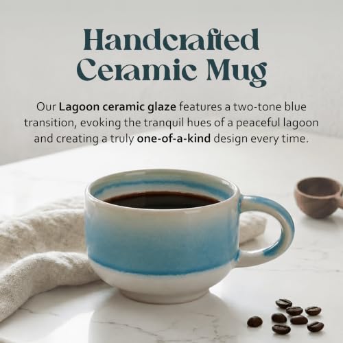 NOVA CERAMICS Handmade Unique Coffee Mug - 16 oz Ceramic Mug - Lagoon - color: Lagoon