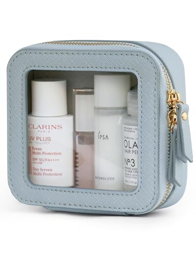 Popvibe Clear Makeup Bag Travel Cosmetic Case Transparent Toiletry Bag with Zipper, Portable Make Up Organizer Traveling Compact Car Bag for Essentials, Light Blue, Mini - color: Light Blue, style: Mini Chic