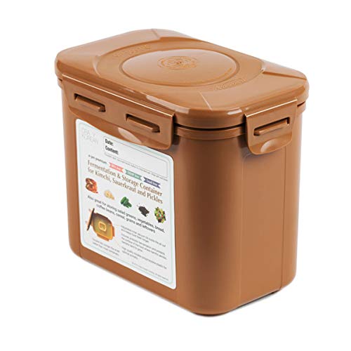 Crazy Korean Cooking Premium Kimchi, Sauerkraut Fermentation and Storage Container with Inner Vacuum Lid (0.9 Gal Sandy Brown (3.4L)) - size: 0.9 Gal (3.4L)