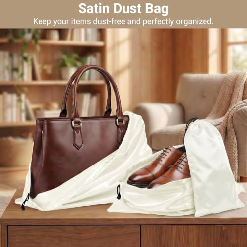 Q&J Fabric Co. 6 Pack Satin Dust Bag 17.7x7.9 inch Beige 100% Polyester Silk Bag Purse Dust Bag Shoe Bags for Closet Purse Protector Bag Dust Covers for Purses - color: Beige, size: 17.7"x7.9"