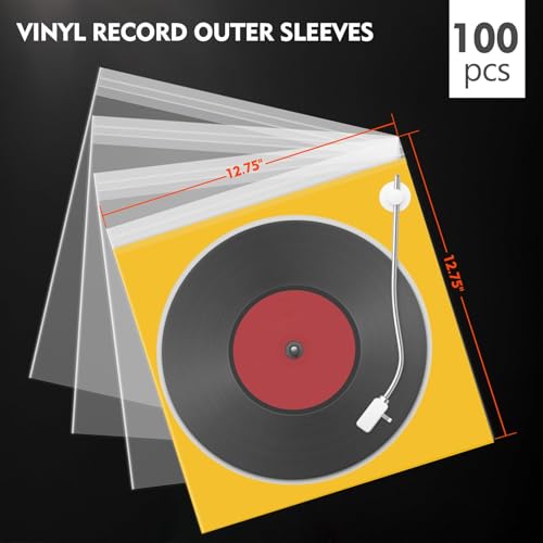 Golden State Art Clear Record Outer Sleeves,12.75x12.75 Inch,100 Pack - size: 12.75 x 12.75