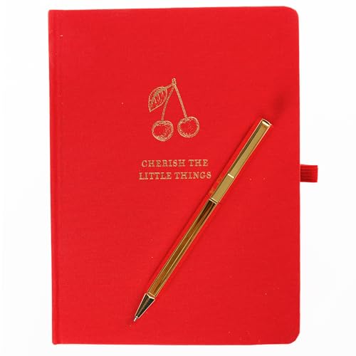 Graphique Cherry Lined Journal Plus Pen Luxe Collection, Hardcover Diary Notebook for Writing, Gold Foil Embossing, 160 Pages, 6” x 8” - color: Cherry