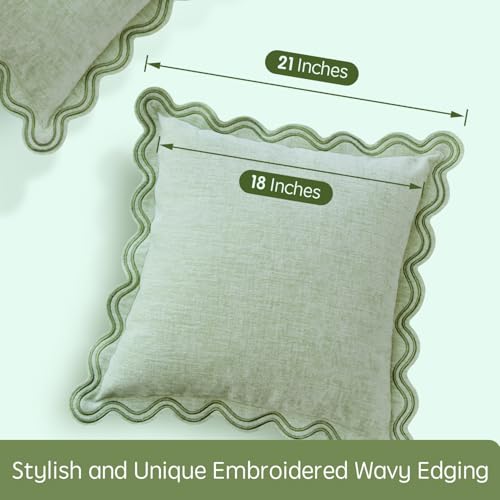 TINYSUN Green Decorative Scalloped Throw Pillow Covers Set of 2, Embroidered Scallop Wavy Design, Premium Chenille Cushion Spring Pillow Cover for Sofa Couch Living Room(Mint Green,18x18 Inch) - color: Mint Green