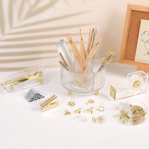 SKYDUE Gold Office Supplies Set with Pencil Holder for Desk - color: Gold