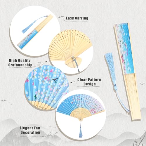 Zonon 4 Pack Hand Held Folding Fans for Women Silk,Bright - style: Bright