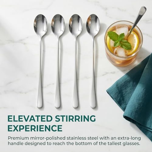 Iced Tea Spoons Set of 4, 7.7-Inch Long Handle Pointed Bar Cocktail Stirrer