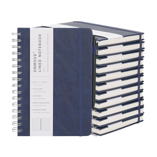 Spiral Notebooks Journal for Women Men 12 Pack Bulk Leather Hardcover with Pen Holder A5 160 Pages 100 GSM Thick Paper for Work School Lined Navy Blue - color: Navy Blue