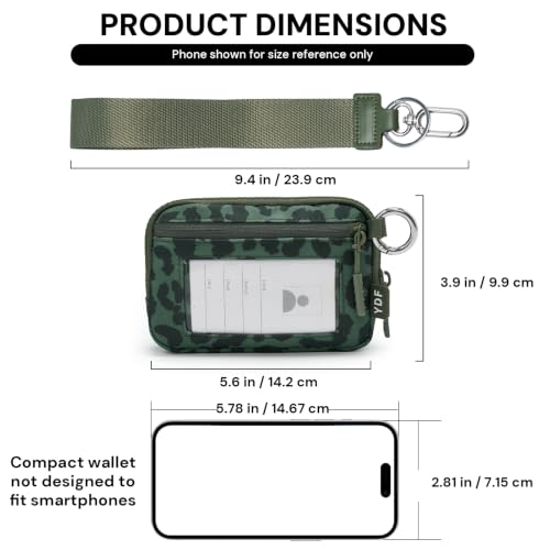 Small Wristlet Wallets for Women with Clear ID Window, Keychain Coin Purse - color: Sage Green Leopard
