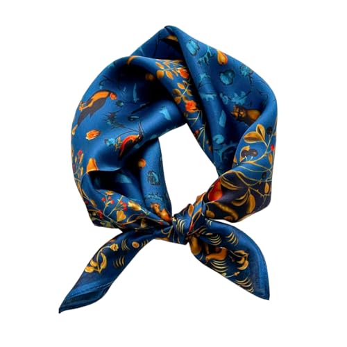 ANDANTINO 100% Mulberry Silk Scarf -21” Square Neckerchief with Gift Packed - color: Gold&royal Blue
