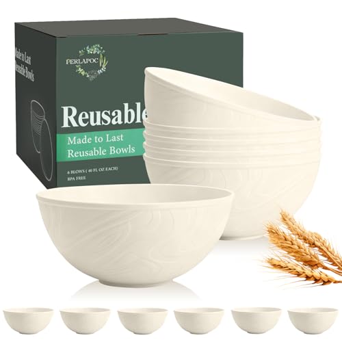 Unbreakable Wheat Straw Kitchen Cereal Bowl 40 OZ, Microwave & Dishwasher Safe Bowls, Alternative Plastic Bowls for Kitchen, Outdoors, RV, Camping, Patio, Set of 6, Beige - color: Beige, size: 40 OZ