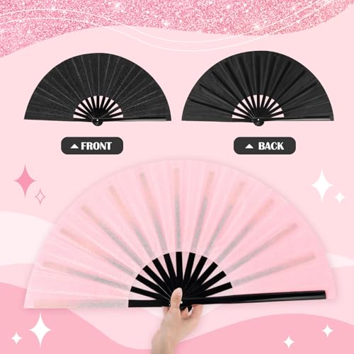 Maitys 2 Packs Large Folding Hand Fans, 13'', Glitter Black and Pink - color: Glitter Black and Pink