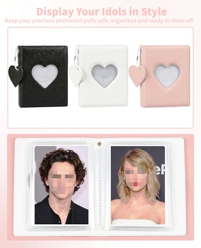 3 Pcs Mini Photocard Binder, 3 Inch Mini Photo Album Holder Book, 3 Colors Heart Hollow Card Collection Binder with 40 Pockets