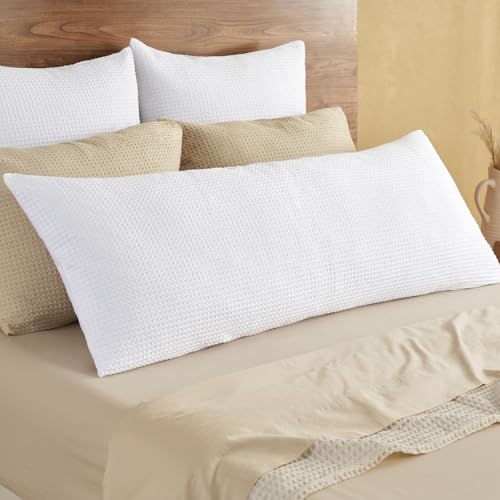 PHF Cotton Waffle Body Pillowcase with Zipper 20" x 54", White, No Insert - color: White, size: 54" X 20" (Pack of 1)