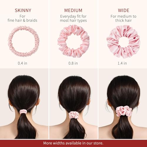 Silk Scrunchie 1.4" Medium Wide 6A 22 Momme 100% Mulberry Silk Hair Ties,Gentle on Hair No Damage No Crease for Women Girls Curly Thick Wavy Hair,Sample Fabric Provided (1, Light Brown) - color: Light Brown