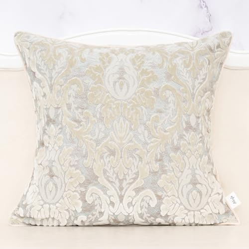 Alerfa Boho White Floral Throw Pillow Cover 20x20 Inch Cut Velvet Sqaure Luxury Embroidered Decorative Pillow Cover for Couch Living Room Bedroom - color: White, size: 20" x 20" (Pack of 1)
