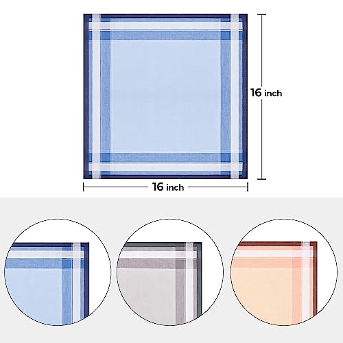 Ohuhu Handkerchiefs for Men, 12PCS 100% Cotton Classic Pocket Squares Set, Gift - color: Blue&grey&brown, size: 16'' x 16''