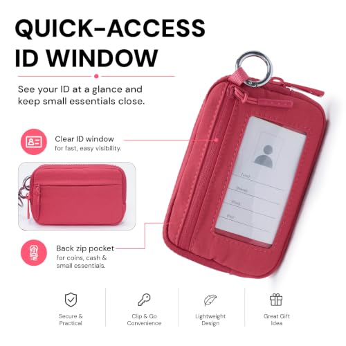 Wristlet Wallet for Women with Clear ID Window, Zip Coin Purse and Keychain - color: Raspberry