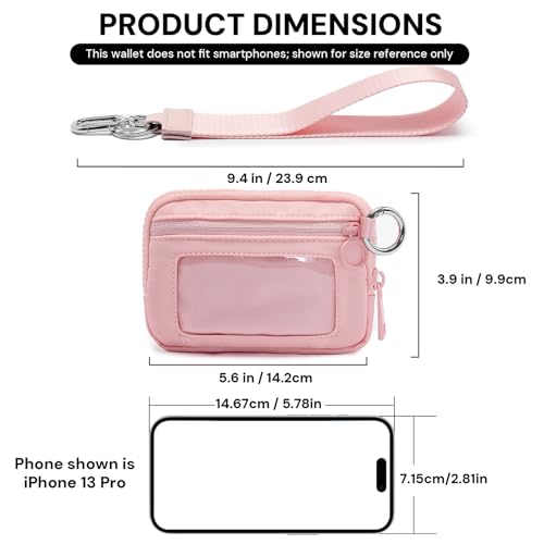 Small Wristlet Wallets for Women with Clear ID Window, Keychain Coin Purse - color: Pink
