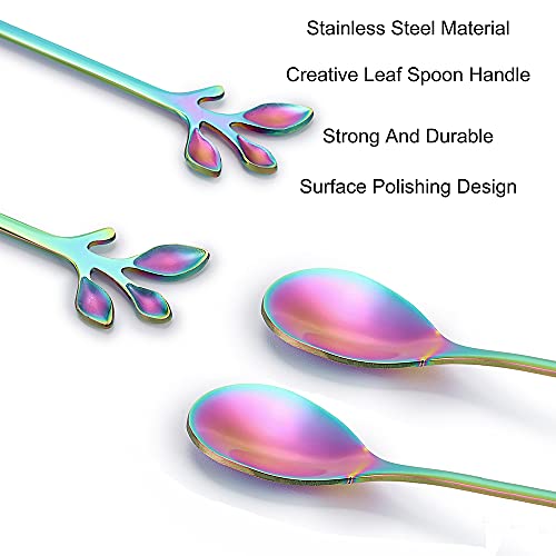 AnSaw Elegant Rainbow Leaf Coffee Spoons - 10-Piece, 4.7" Mini Spoon - color: Rainbow