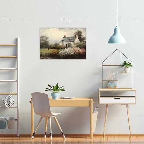 Huabsad Vintage Landscape Flower Portrait Oil Painting Canvas Wall Art Antique Cottage Outdoor Garden Spring Wall Decor Rustic Farmhouse Bedroom Aesthetic Painting Prints 12x16in Unframed - color: Oil painting03, size: 12x16in Unframed
