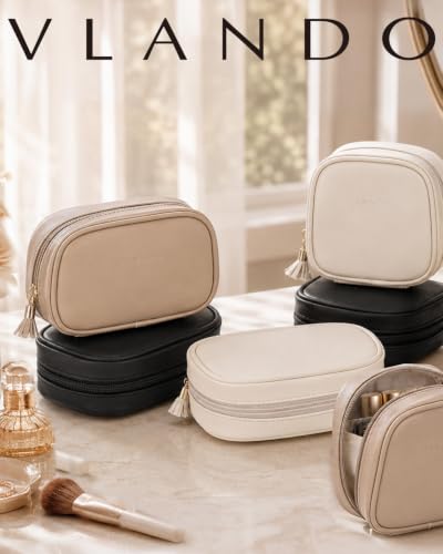 VLANDO Makeup Bag for Purse,Water-Resistant Leather Cosmetic Pouch,Black - color: Small-Black