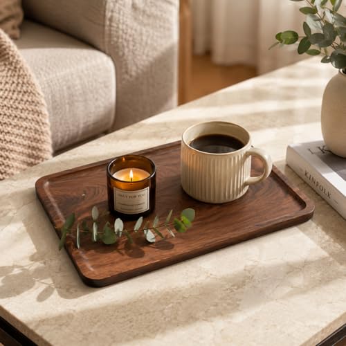 Bamber Wood Serving Tray Wooden Decorative Coffee Tea Platter Black Walnut 15.3 x 11.4 Inches - color: Large - 15.4'' X 11.4'' - Spliced