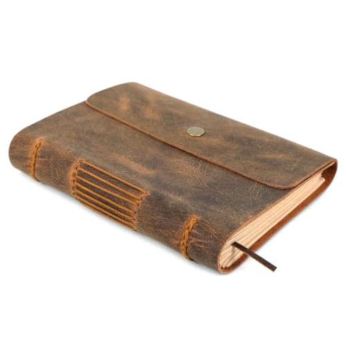 ELIZO Lined Paper Leather Bound Journal-200 Pages, Teak Brown, 4X6 Inches (A6) Book of Shadows Grimoire, Leather Journal for Men & Women, Sketchbook Writing Notebook, Daily Notepad, Travel Diary - size: 4x6 (Snap Closure)