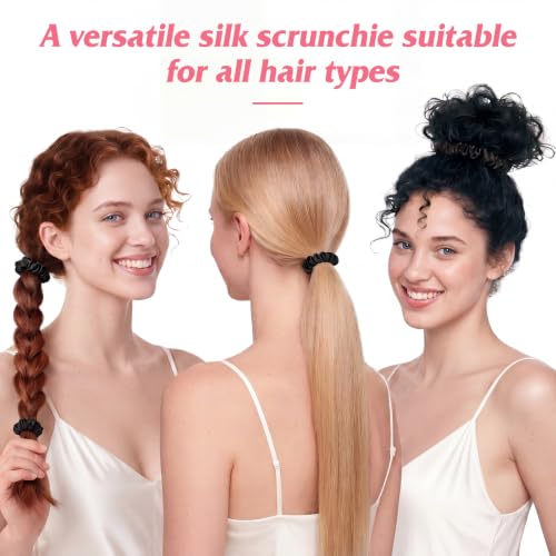 Needbrock Mulberry Silk Hair Ties, Thin Black Scrunchies for Women - color: Black