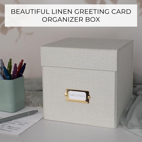 Beautiful Greeting Card Organizer Box With Dividers Holds Up to 300 Cards - color: Ivory