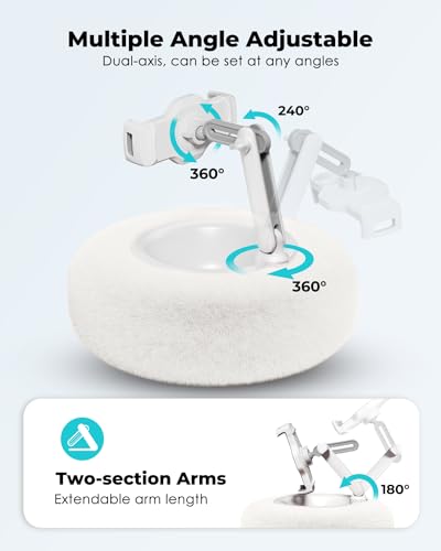 Viozon Tablet Stand Pillow, Compatible with 4.7"-13" Phone/Tablet, iPad, iPhone, Samsung, Google, Kindle, 360°Adjustable Phone Holder for Bed with Soft Plush Fabric, and Detachable Bowl, White - color: White