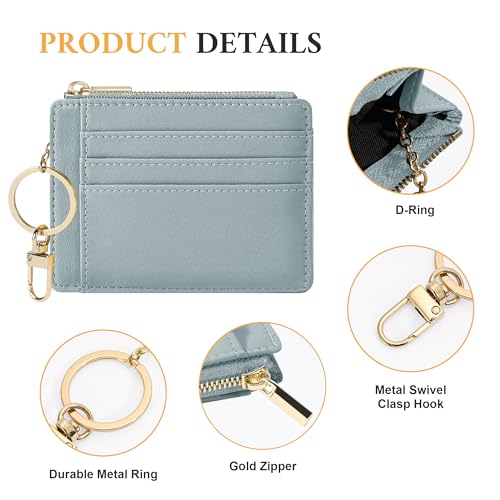 Sodsay Card Case Slim Front Pocket Wallet for Women Credit Card Holder with Keychain | Slim, Credit Card Holder, Front Pocket, with Keychain - color: Smooth Blue Classic