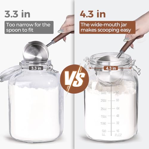 ComSaf Large Square Glass Jars with Airtight Lid 1 Gallon 2 Pack Wide Mouth - size: 1.1 gallon x 2 - Wide Mouth