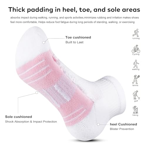 cuangya Women Athletic Ankle Cushioned Running Socks 6-Pairs - color: 5-pairs White a, size: 5-8