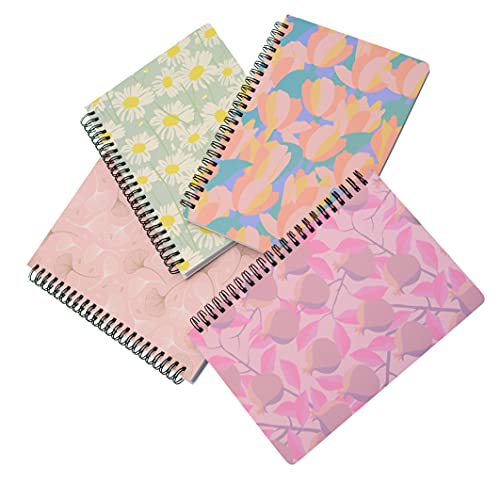 Yansanido Spiral Notebook, 4 Pcs A5 Thick Leaves Design Hardcover 8mm Ruled 4 Color 80 Sheets -160 Pages Journals for Study and Notes (Leaves) - style: Leaves