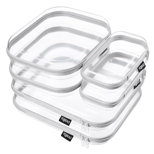 YQBRAO Clear Hard Shell Zipper Cases, 6 Multi-Size Organizers, Grey - color: Grey, size: 6 Pack (2L+2M+2S)