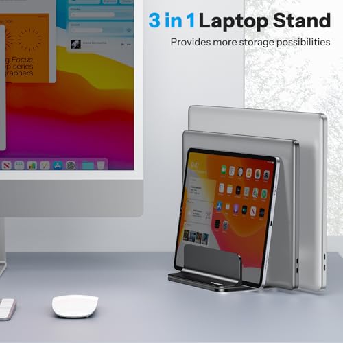 OMOTON 3-Slot Multiple Vertical Laptop Stand, Fits All MacBook, Black - color: Three Slots-Black