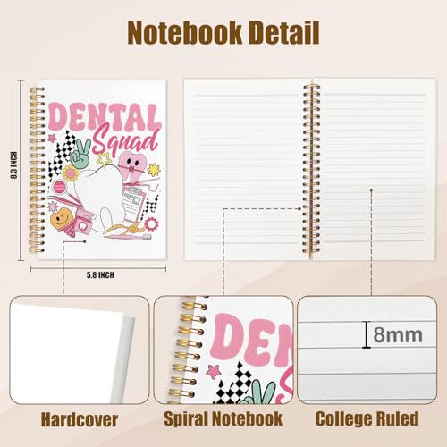 Dentist Gifts Notebook, Dental Hygienist Assistant Gifts Journal, Preppy Pink Dental Squad Spiral Notebook Journal for Note Taking, Dentist Office Supplies, 5.5x8.3 Inch - color: dental squad