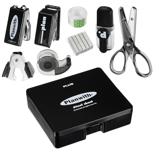 PATIKIL 1 Pack Office Supplies Set, 8pcs Desk Supplies Set Stapler Tape Dispenser Scissors Accessories Kit Mini Office Supply Kit Cute Small for Desk Women Organizer, Black - color: Black