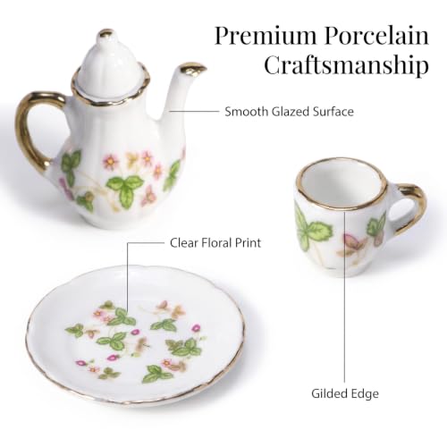 Miniature Tea Set 1/6 Scale Dollhouse Accessories Porcelain Green - color: Green