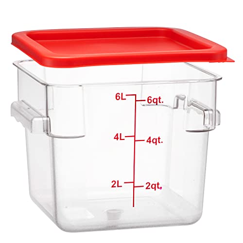 Tiger Chef 6 Quart Commercial Grade Clear Food Storage Square Polycarbonate Containers With Red Lids 4 Pack - style: 6 Quart