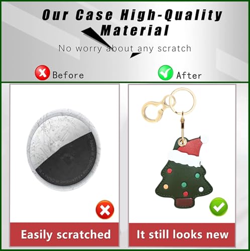 BORKUANA PU Leather Keychain holder Protective Case Compatible with AirTag - color: Christmas Tree