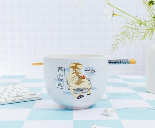 Silver Buffalo Avatar: The Last Airbender Aang and Appa Ceramic Ramen Dinnerware Set | Includes 20-Ounce Noodle Bowl and Wooden Chopsticks