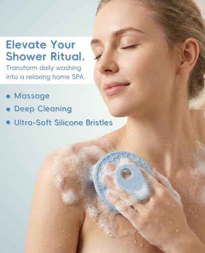 2 Pack Soft Silicone Body Scrubber, Exfoliating Skin Massage Shower Brush - color: Blue+mint