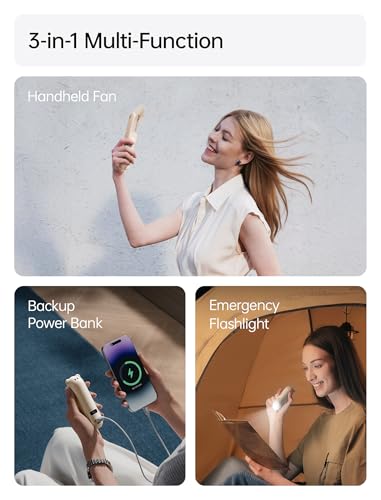 JISULIFE Portable Handheld Fan, 3 In 1-Fan, Power Bank, Flashlight, Brown - color: Brown