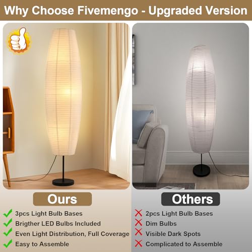Paper Lamp Floor Lamp White Paper Lantern 3-Lights Bulbs Included - color: Oval White & Black