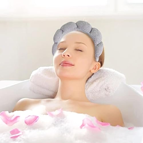 Beleki Spa Headband for Washing Face, Sponge Makeup Headband and Wristband Set Non Slip Skincare Headbands Soft Puffy Headwear Hair Accessories for Women Girls, Gray - color: Grey