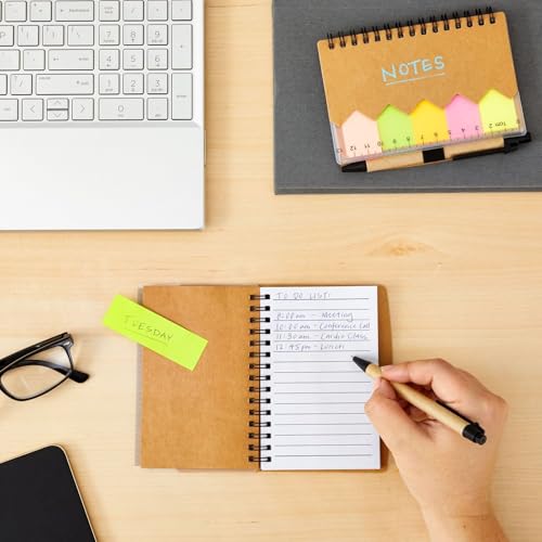 Juvale School Supplies Pocket Notebook & Pen - 4 x 5.5 in, Brown Cover, 6-Pack - Lined Mini Notepad Spiral Journal with Elastic Pen Holder - 65 Tabs & Ruler Sheet
